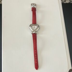 Red Heart-Shaped Silver Women's Watch